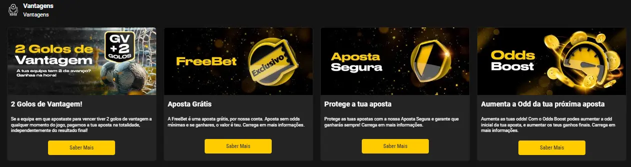 Secção de promoções e recompensas do casino