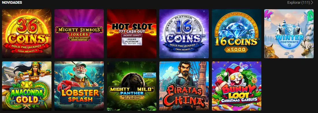 Biblioteca de jogos de mesa, slots e casino ao vivo