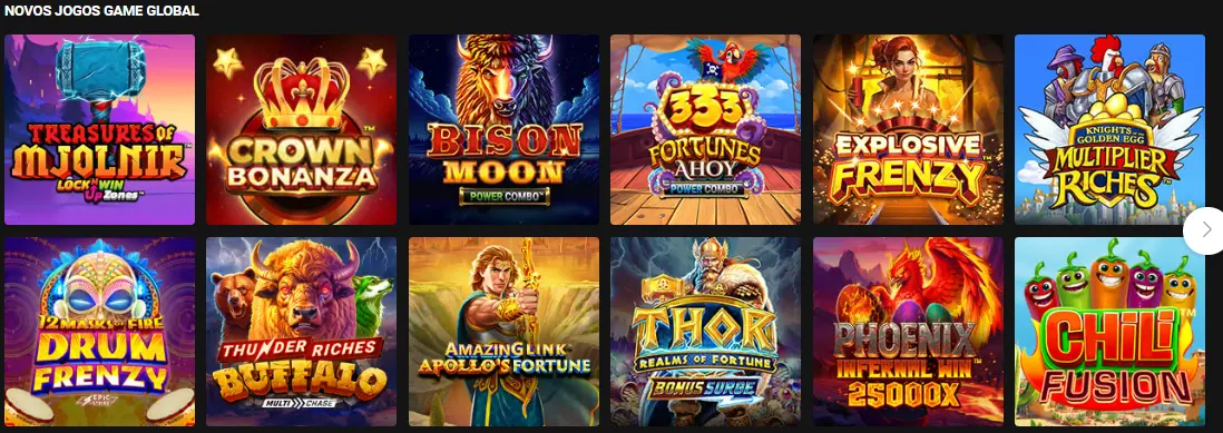 Vista geral da coleção de jogos do casino