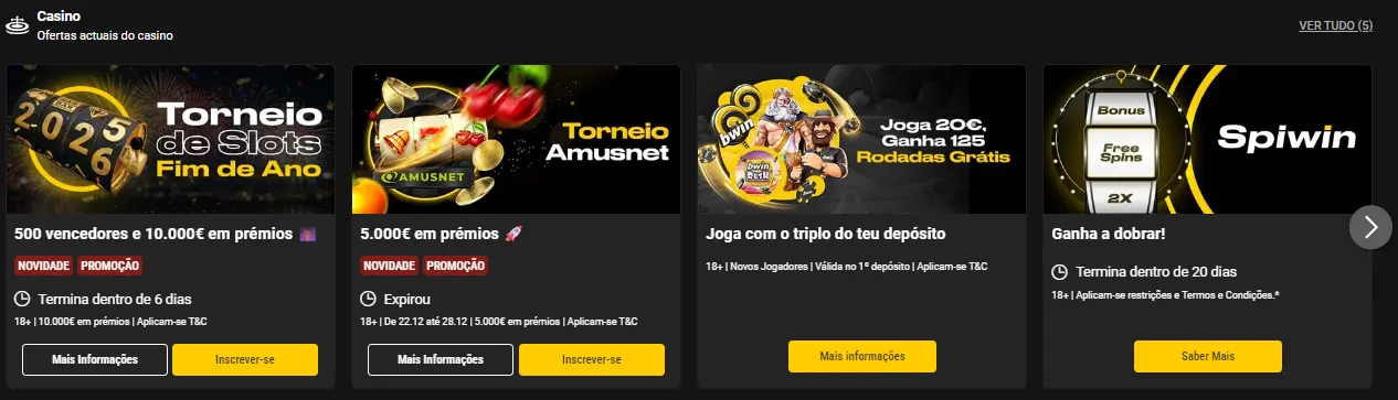 Oferta de cashback para apostas perdidas